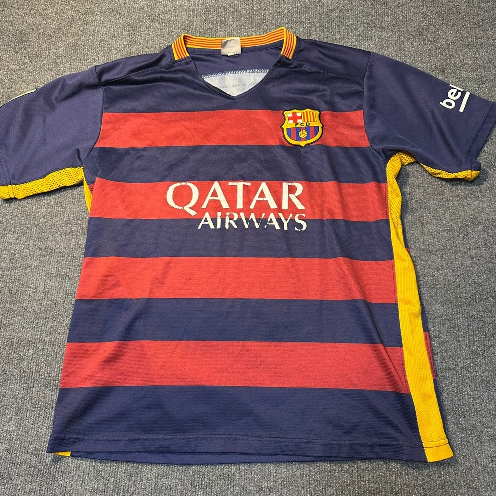 FC Barcelona 2015-16 Home Jersey Qatar Airways Soccer Shirt Mens Blue Red Stripe